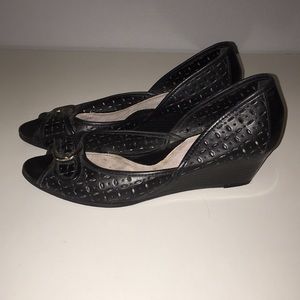 Black peep toe wedge NWOT